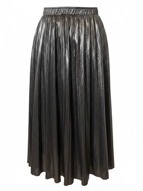 Metallic Pleated Midi Skirt - Shimmering Black
